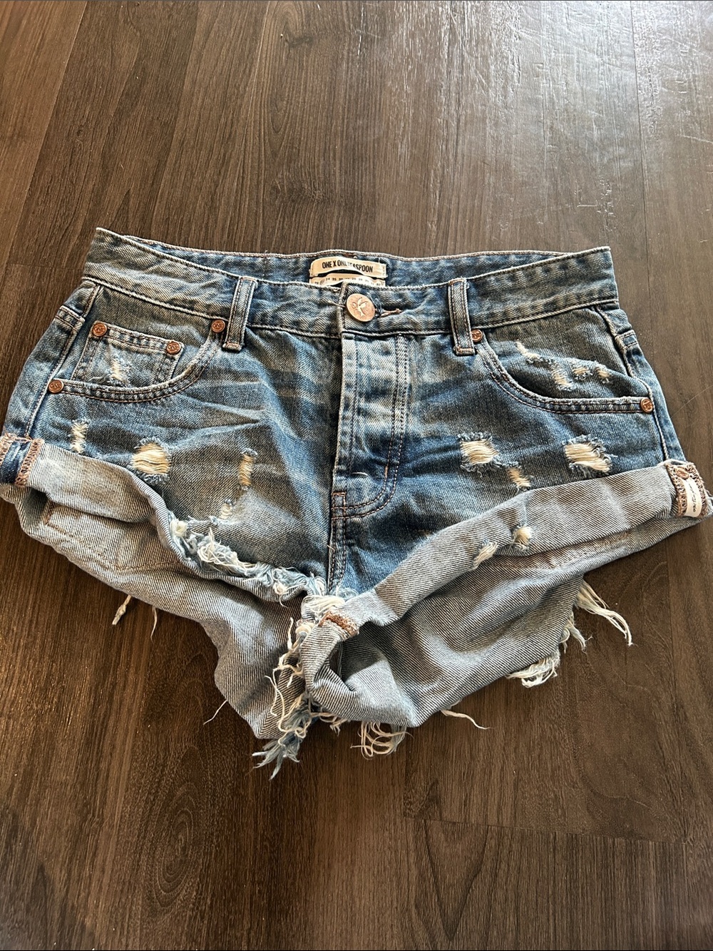 One X Teaspoon Distressed Denim Jean Shorts in Light Blue